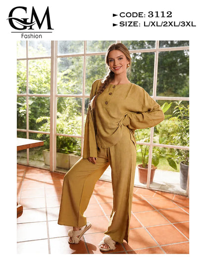 ترنج حريمي صيفي واسع بأزرار خشب وخامة باردة | GM Fashion كود 3112