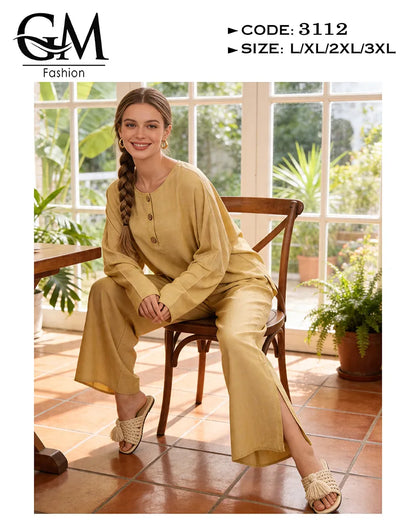 ترنج حريمي صيفي واسع بأزرار خشب وخامة باردة | GM Fashion كود 3112