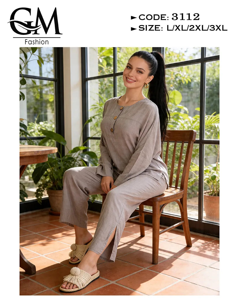 ترنج حريمي صيفي واسع بأزرار خشب وخامة باردة | GM Fashion كود 3112
