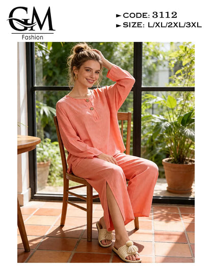 ترنج حريمي صيفي واسع بأزرار خشب وخامة باردة | GM Fashion كود 3112