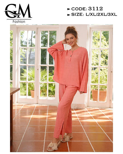 ترنج حريمي صيفي واسع بأزرار خشب وخامة باردة | GM Fashion كود 3112