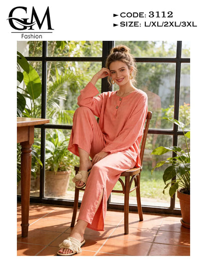 ترنج حريمي صيفي واسع بأزرار خشب وخامة باردة | GM Fashion كود 3112