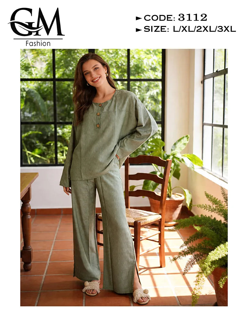 ترنج حريمي صيفي واسع بأزرار خشب وخامة باردة | GM Fashion كود 3112
