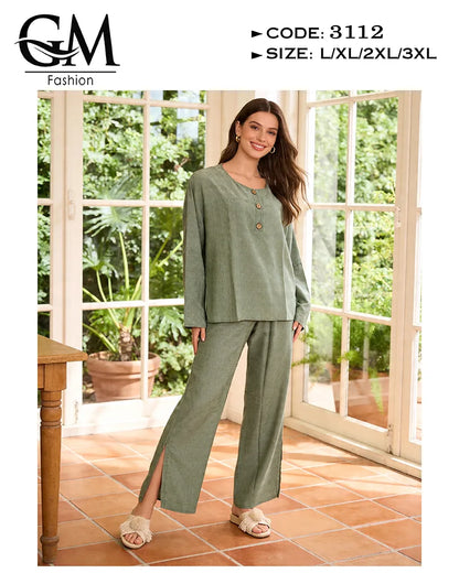 ترنج حريمي صيفي واسع بأزرار خشب وخامة باردة | GM Fashion كود 3112