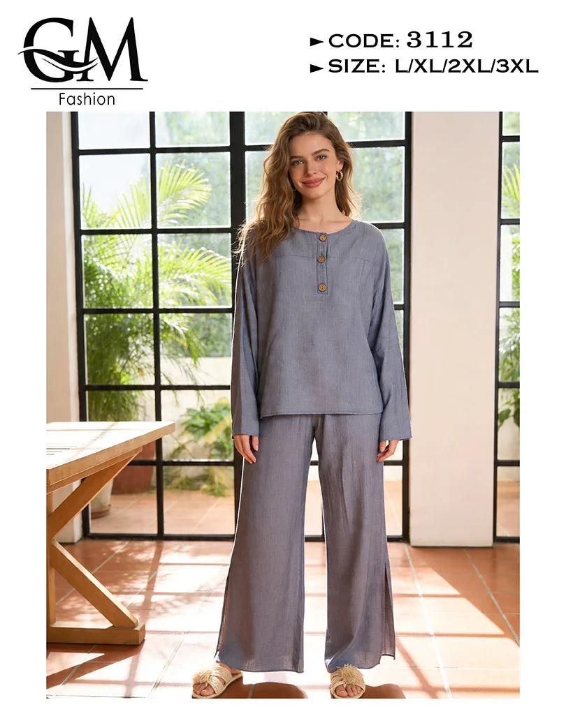 ترنج حريمي صيفي واسع بأزرار خشب وخامة باردة | GM Fashion كود 3112