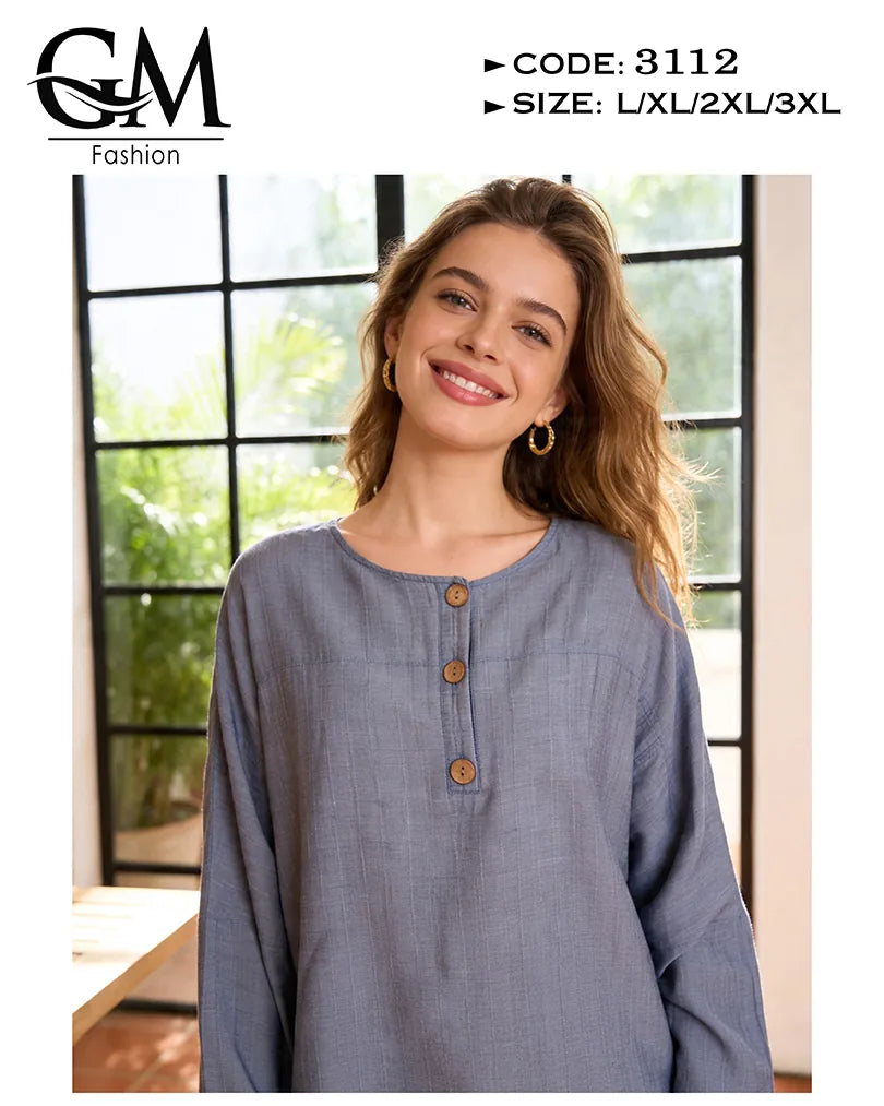 ترنج حريمي صيفي واسع بأزرار خشب وخامة باردة | GM Fashion كود 3112