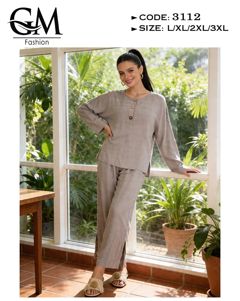 ترنج حريمي صيفي واسع بأزرار خشب وخامة باردة | GM Fashion كود 3112