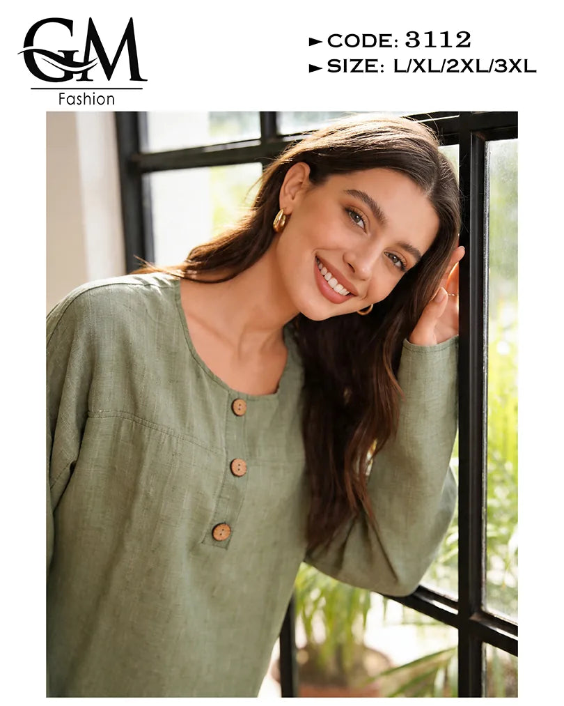 ترنج حريمي صيفي واسع بأزرار خشب وخامة باردة | GM Fashion كود 3112