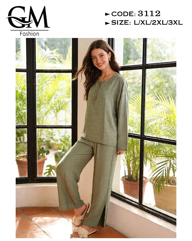 ترنج حريمي صيفي واسع بأزرار خشب وخامة باردة | GM Fashion كود 3112