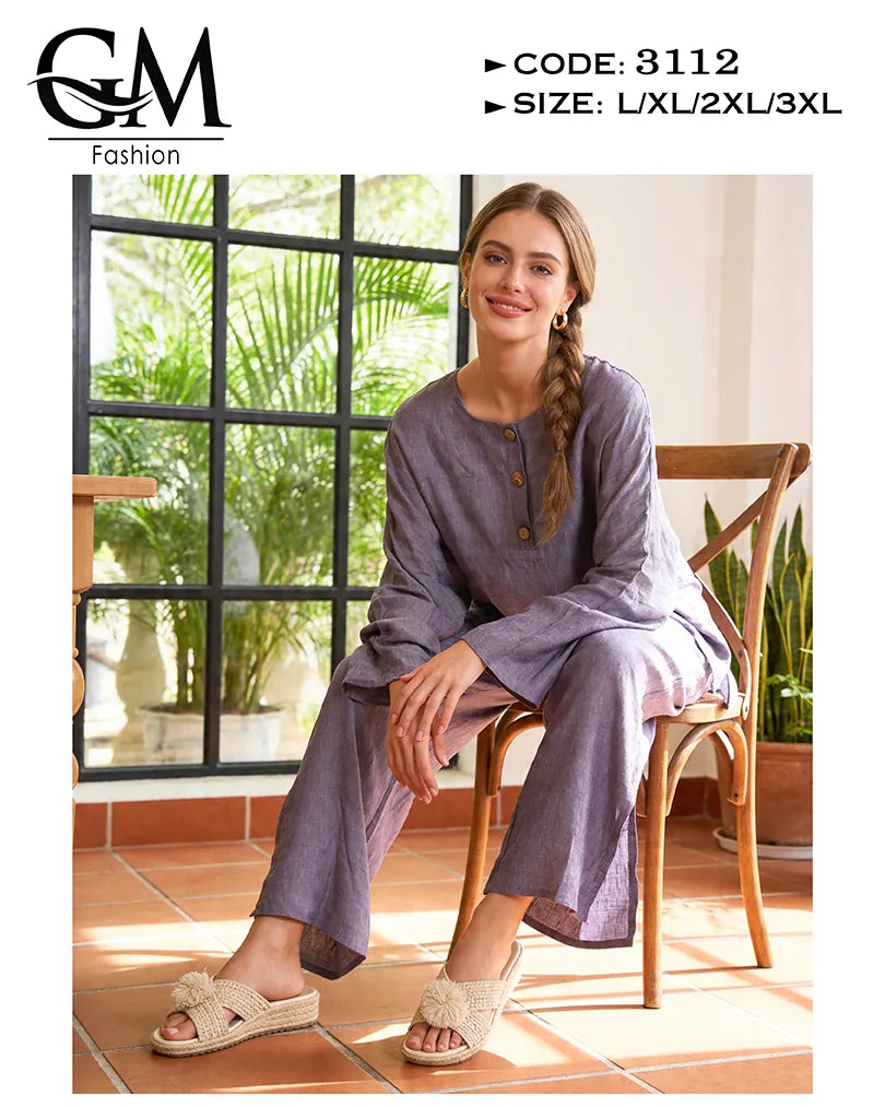 ترنج حريمي صيفي واسع بأزرار خشب وخامة باردة | GM Fashion كود 3112