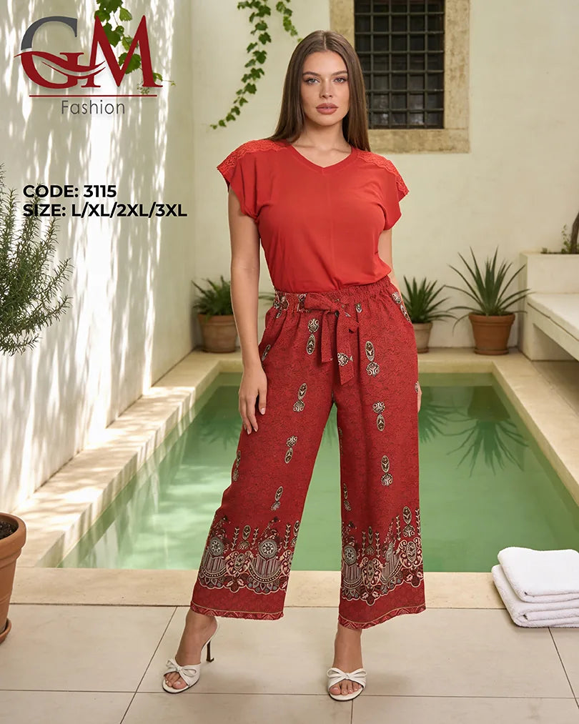 بيجامة حريمي صيفي أنيقة بدانتيل على الكتف – GM Fashion موديل 3115