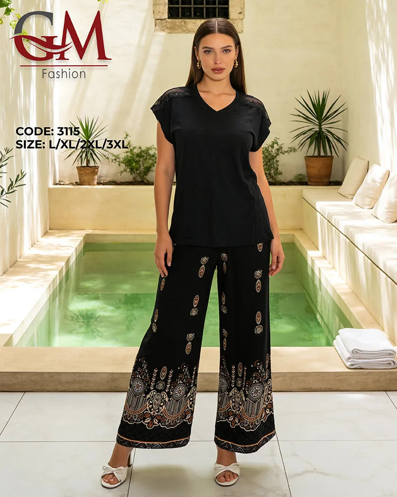 بيجامة حريمي صيفي أنيقة بدانتيل على الكتف – GM Fashion موديل 3115