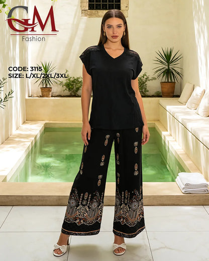 بيجامة حريمي صيفي أنيقة بدانتيل على الكتف – GM Fashion موديل 3115