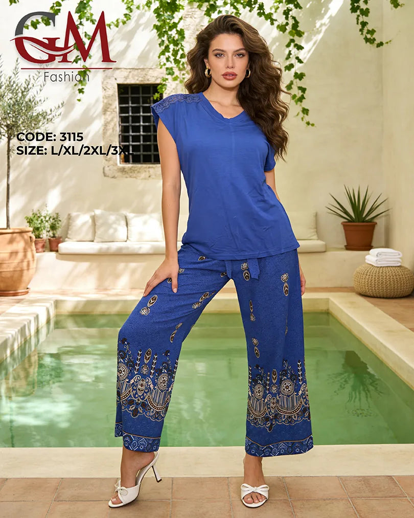 بيجامة حريمي صيفي أنيقة بدانتيل على الكتف – GM Fashion موديل 3115
