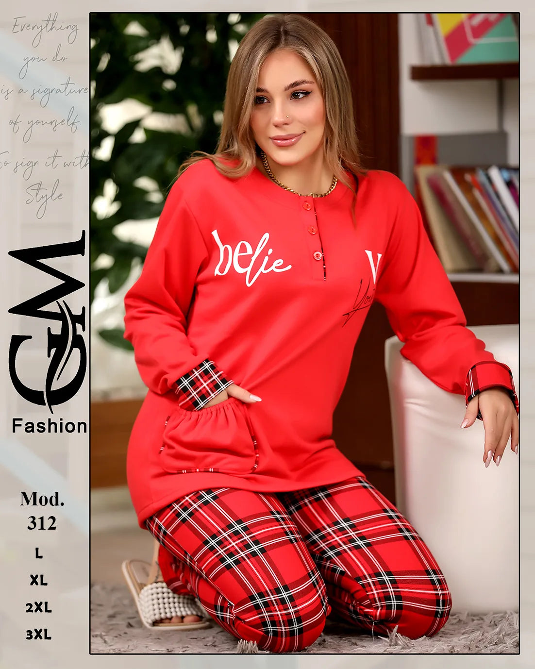 312طقم شتوي حريمي من GM Fashion خامة ميلتون قطيفي ناعم – موديل 312 – مقاسات حتى 3XL