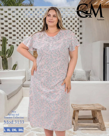 قميص نوم حريمي مقاسات كبيرة بطبعة كشمير أنيقة – GM Fashion موديل 3133