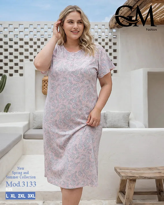 قميص نوم حريمي مقاسات كبيرة بطبعة كشمير أنيقة – GM Fashion موديل 3133