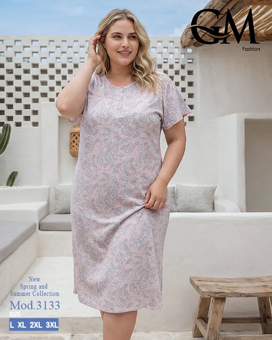قميص نوم حريمي مقاسات كبيرة بطبعة كشمير أنيقة – GM Fashion موديل 3133