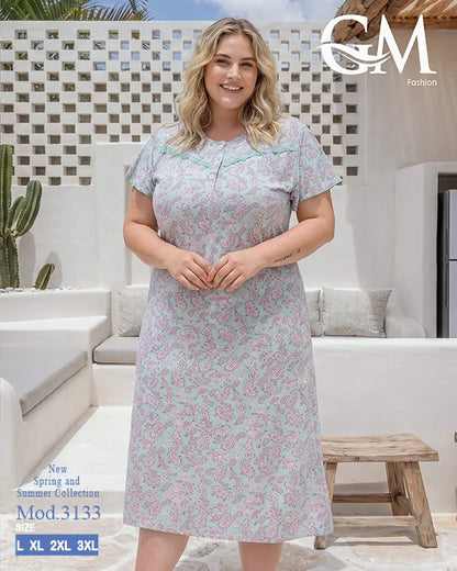 قميص نوم حريمي مقاسات كبيرة بطبعة كشمير أنيقة – GM Fashion موديل 3133