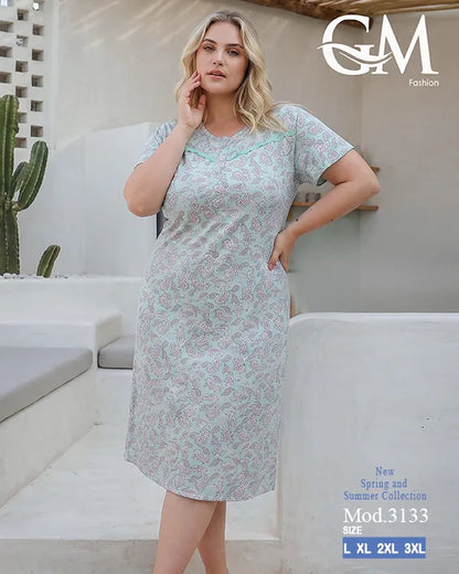 قميص نوم حريمي مقاسات كبيرة بطبعة كشمير أنيقة – GM Fashion موديل 3133