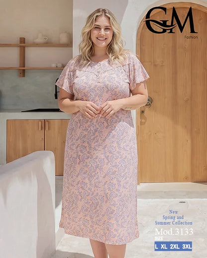قميص نوم حريمي مقاسات كبيرة بطبعة كشمير أنيقة – GM Fashion موديل 3133
