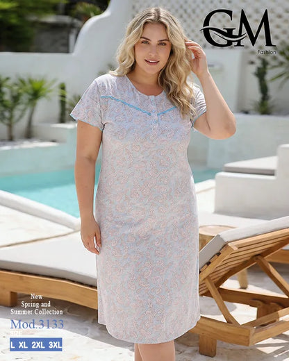 قميص نوم حريمي مقاسات كبيرة بطبعة كشمير أنيقة – GM Fashion موديل 3133