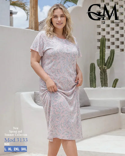 قميص نوم حريمي مقاسات كبيرة بطبعة كشمير أنيقة – GM Fashion موديل 3133