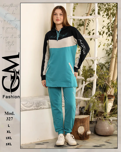 طقم ترينج شتوي حريمي قطن مريح بألوان متعددة – GM Fashion موديل 327