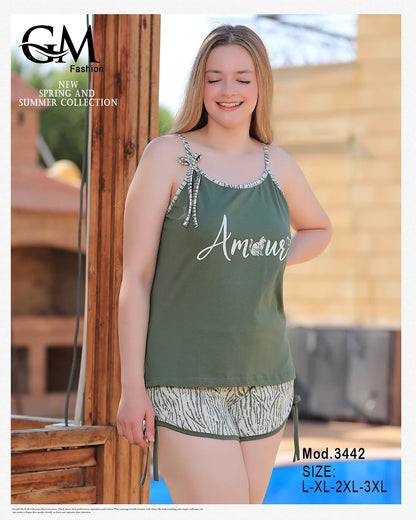 بيجامة حريمي قطن شورت بطباعة Amour – GM Fashion موديل 3442