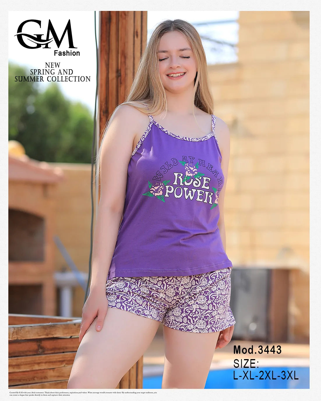 بيجامة حريمي صيفي قطن حمالة – موديل 3443 GM Fashion