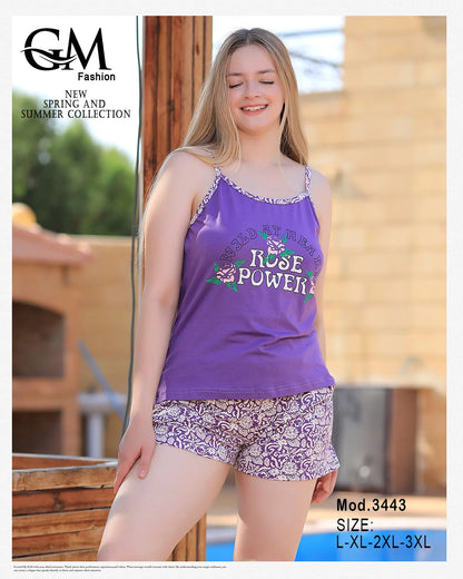 بيجامة حريمي صيفي قطن حمالة – موديل 3443 GM Fashion