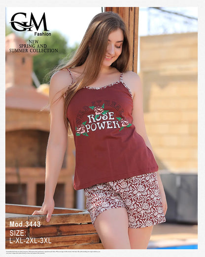 بيجامة حريمي صيفي قطن حمالة – موديل 3443 GM Fashion