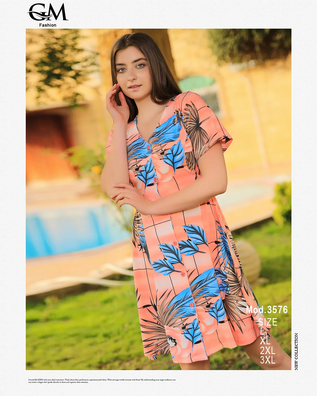 فستان قصير بطبعة ورود استوائية – GM Fashion صيفي 3576