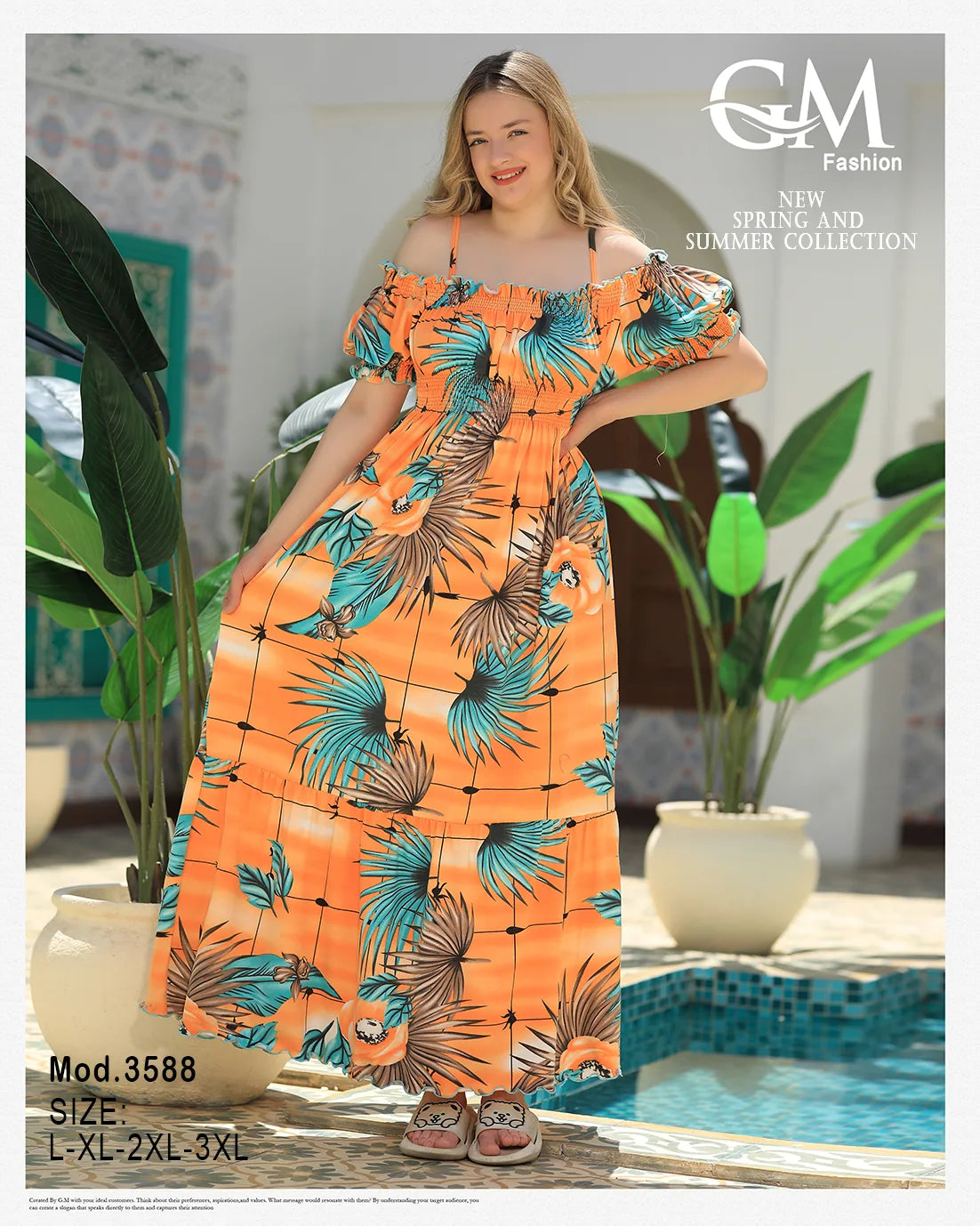 فستان حريمي صيفي أوف شولدر مشجر – موديل 3588 | GM Fashion