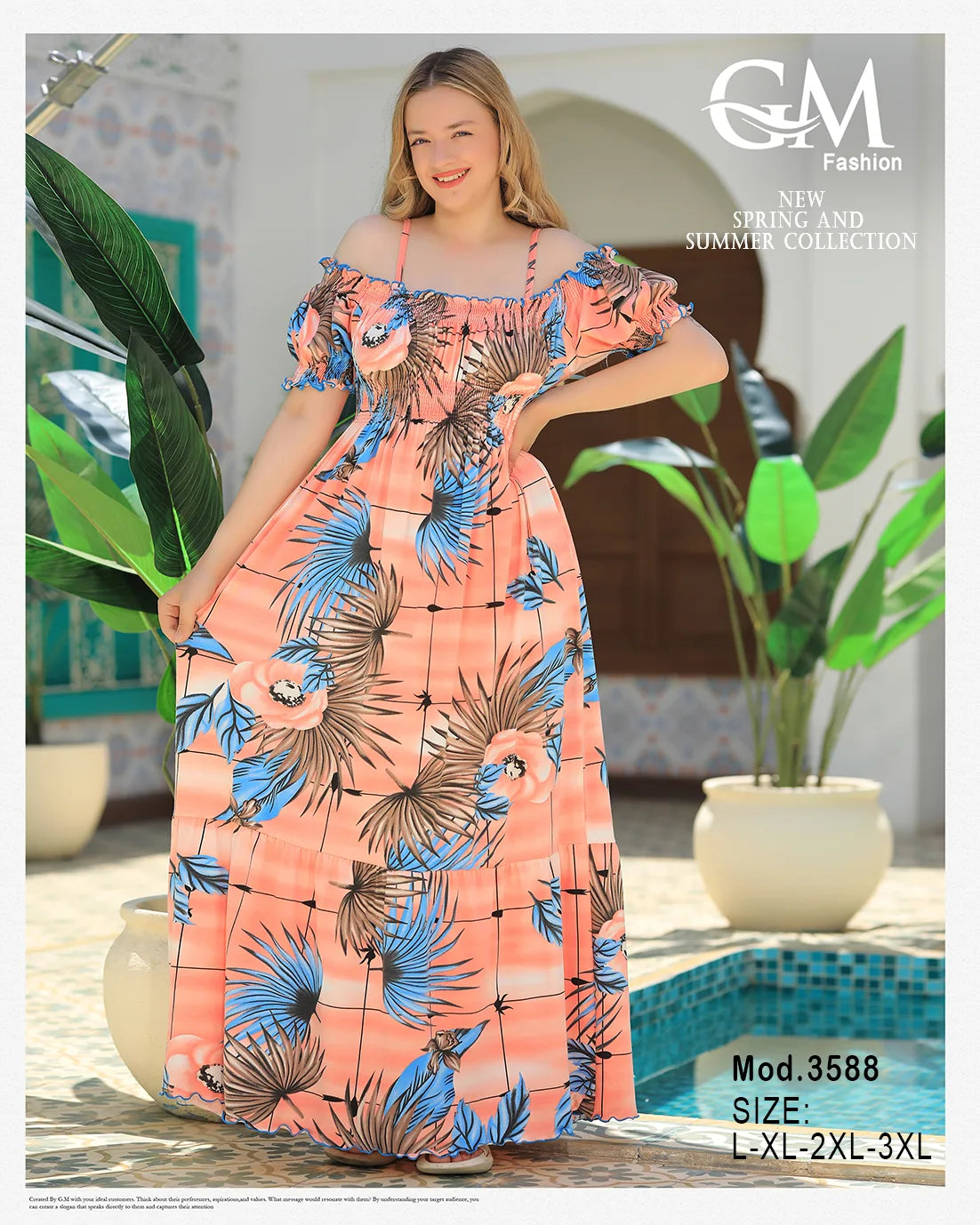 فستان حريمي صيفي أوف شولدر مشجر – موديل 3588 | GM Fashion