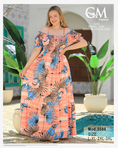 فستان حريمي صيفي أوف شولدر مشجر – موديل 3588 | GM Fashion
