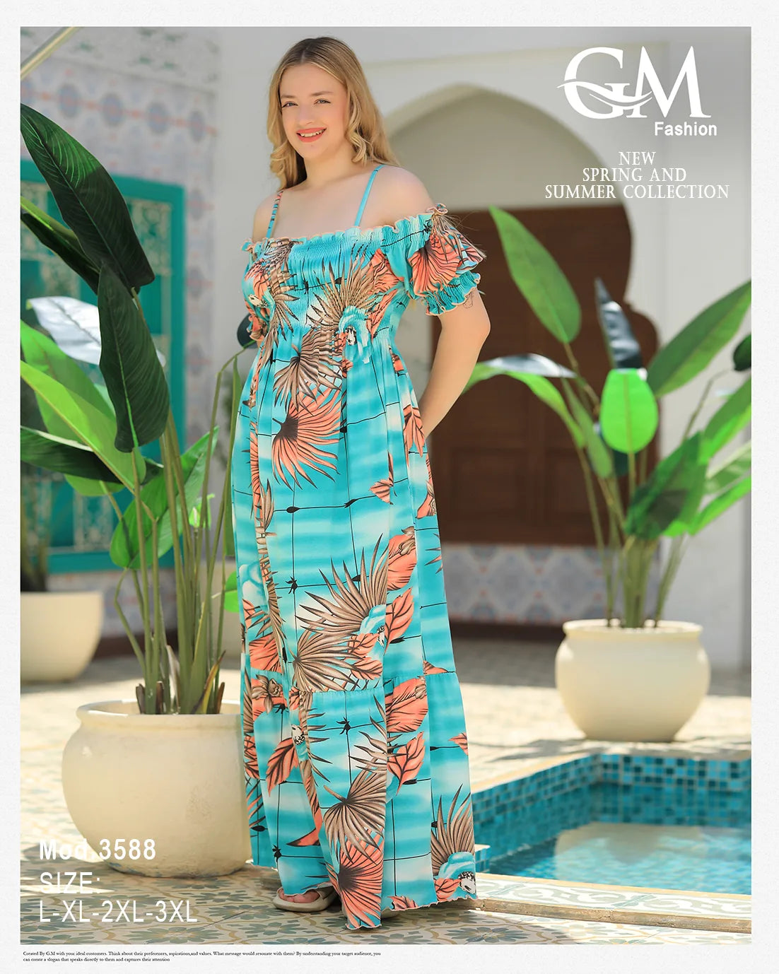 فستان حريمي صيفي أوف شولدر مشجر – موديل 3588 | GM Fashion