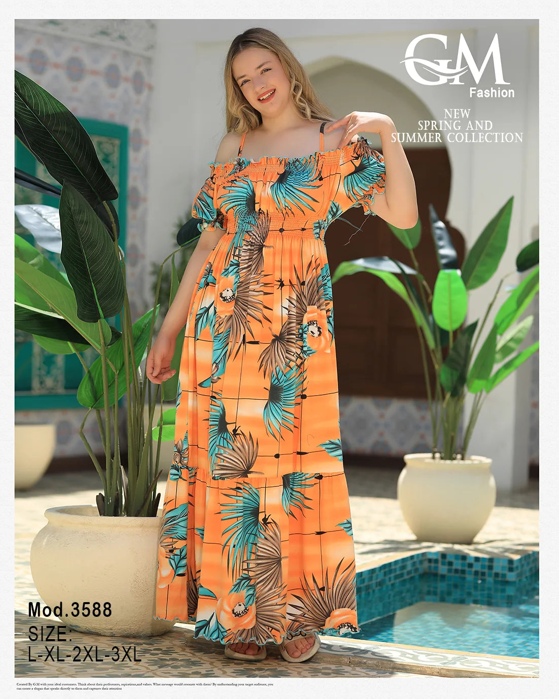 فستان حريمي صيفي أوف شولدر مشجر – موديل 3588 | GM Fashion
