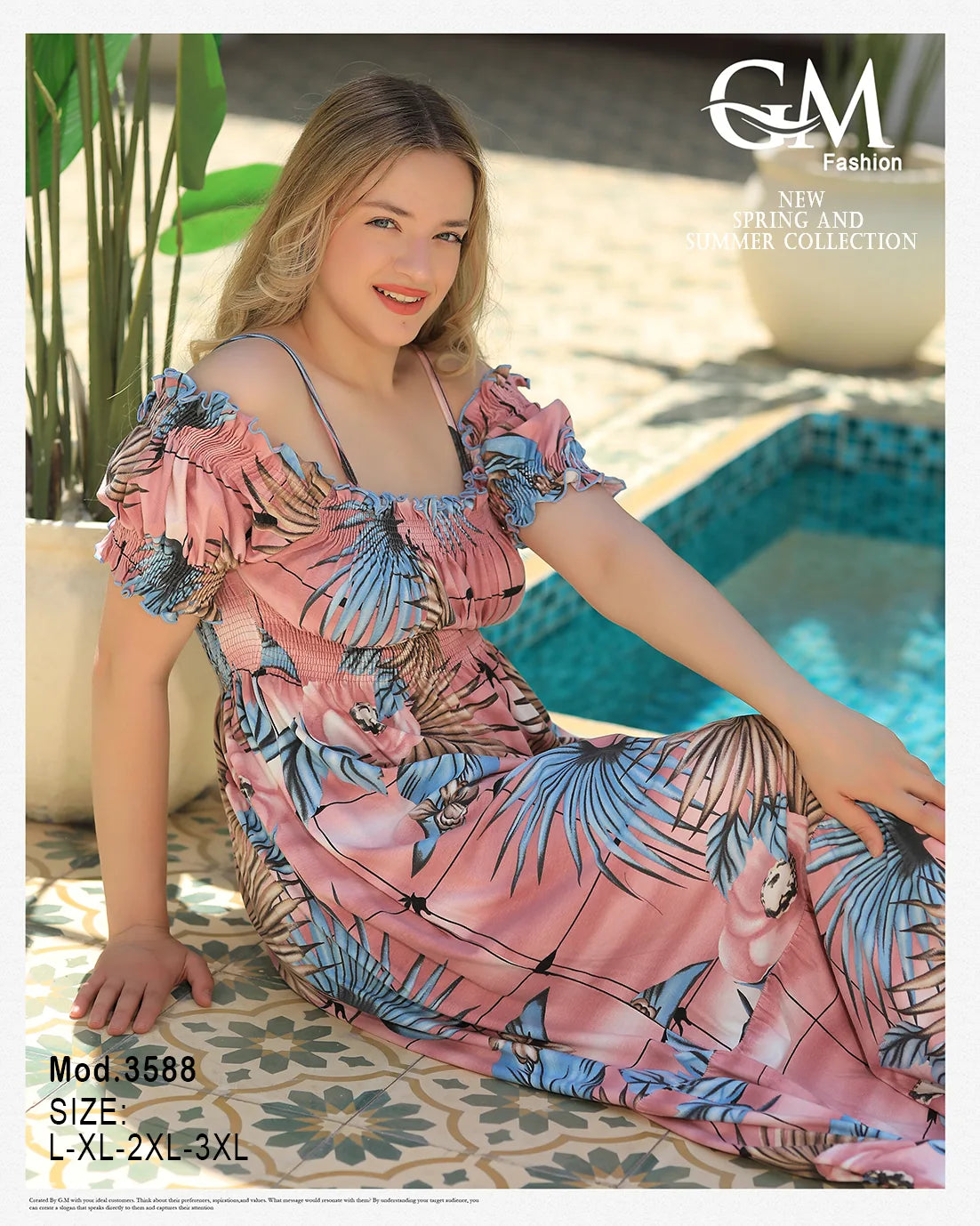 فستان حريمي صيفي أوف شولدر مشجر – موديل 3588 | GM Fashion