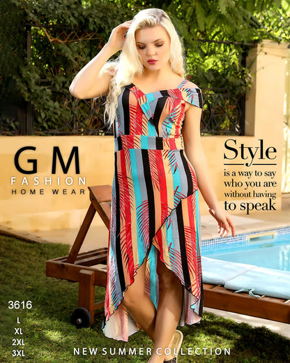 فستان صيفي بحمالات كشكشة تصميم مائل – موديل 3616 من GM Fashion