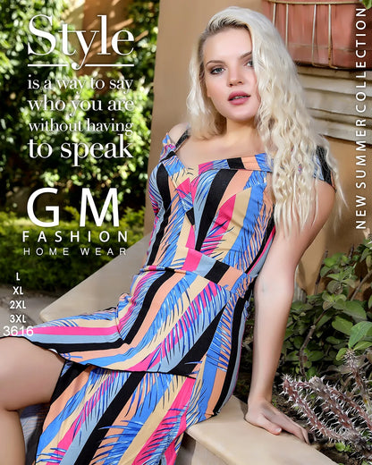 فستان صيفي بحمالات كشكشة تصميم مائل – موديل 3616 من GM Fashion