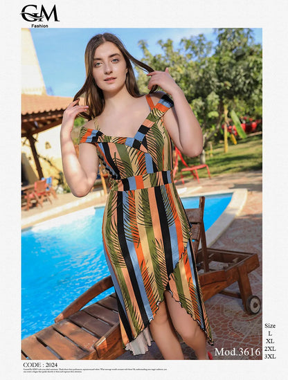 فستان صيفي بحمالات كشكشة تصميم مائل – موديل 3616 من GM Fashion