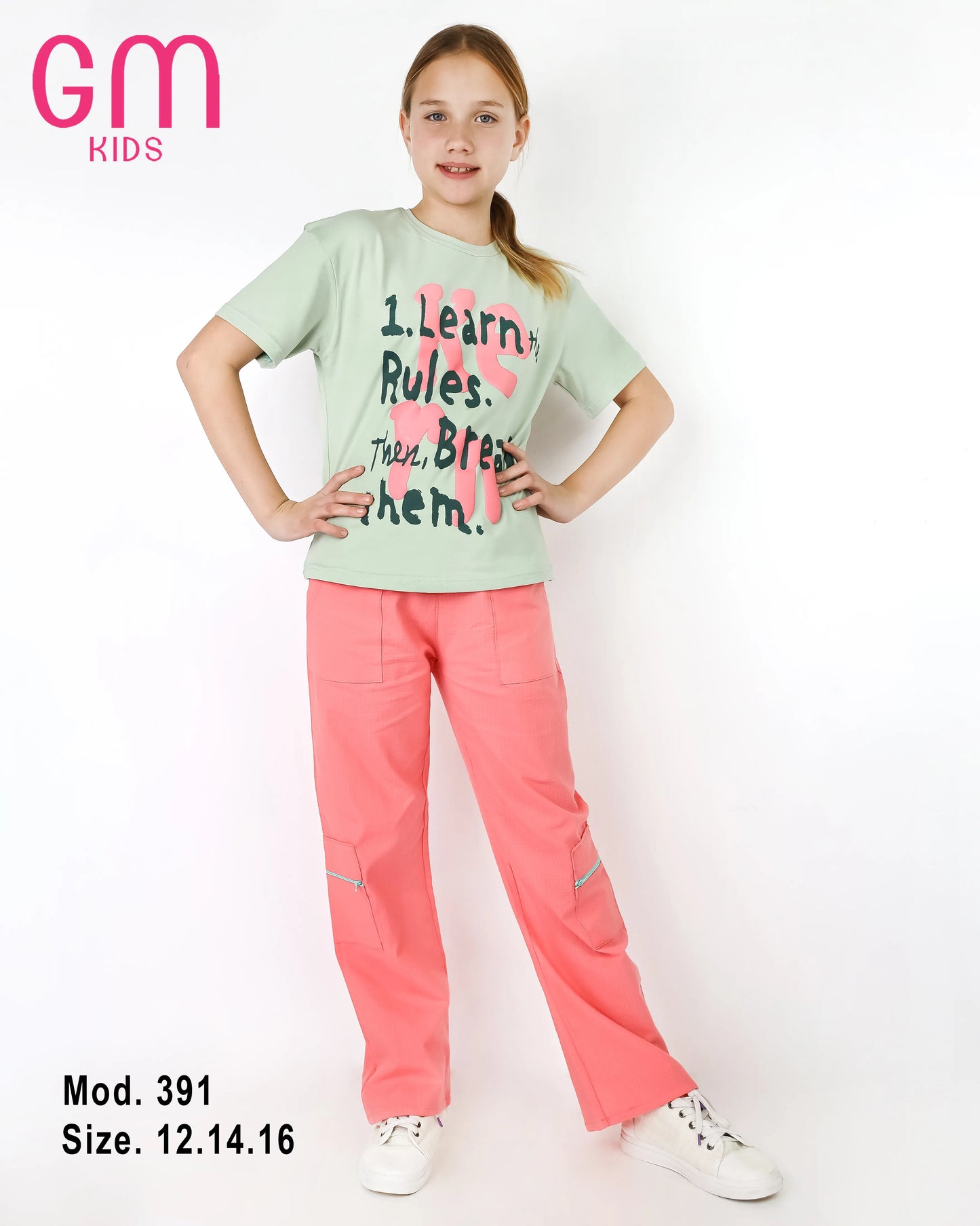 طقم بناتي صيفي تيشيرت وبنطلون قطن – موديل 391 | GM Kids