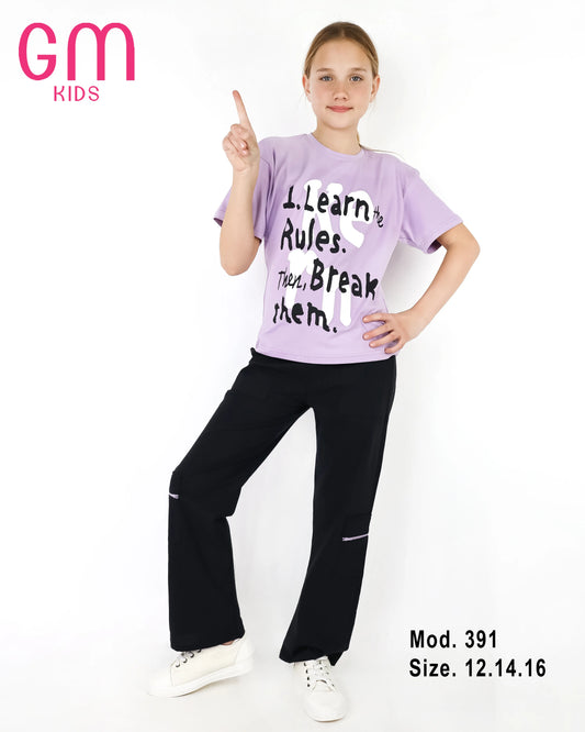 طقم بناتي صيفي تيشيرت وبنطلون قطن – موديل 391 | GM Kids