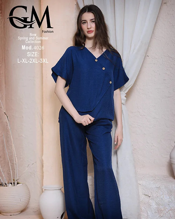 طقم حريمي صيفي قطعتين GM Fashion موديل 4026 – خامة خفيفة ومريحة