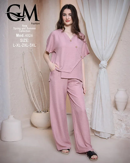 طقم حريمي صيفي قطعتين GM Fashion موديل 4026 – خامة خفيفة ومريحة