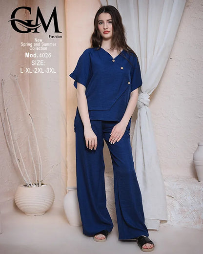 طقم حريمي صيفي قطعتين GM Fashion موديل 4026 – خامة خفيفة ومريحة