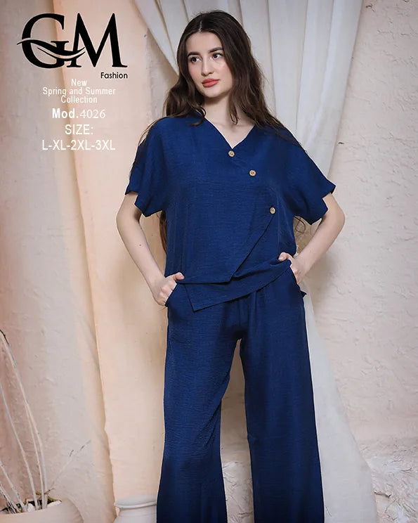 طقم حريمي صيفي قطعتين GM Fashion موديل 4026 – خامة خفيفة ومريحة
