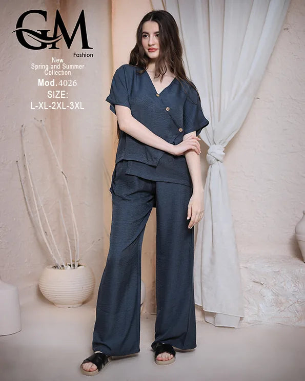 طقم حريمي صيفي قطعتين GM Fashion موديل 4026 – خامة خفيفة ومريحة