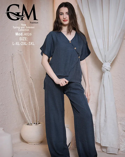 طقم حريمي صيفي قطعتين GM Fashion موديل 4026 – خامة خفيفة ومريحة